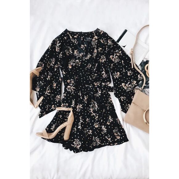 Lulu’s | Midnight Voyage Black Floral Print Romper - Picture 5 of 12